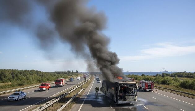 На КАД у Лисьего Носа загорелся пассажирский автобус