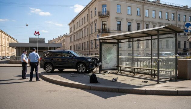 У метро «Крестовский остров» водитель Lexus в заносе сбил людей на остановке