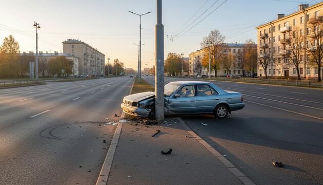 Подросток без прав разбил «Ниссан» матери о столб на проспекте Косыгина