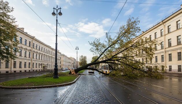 Штормовой ветер повалил в Петербурге не меньше 20 деревьев