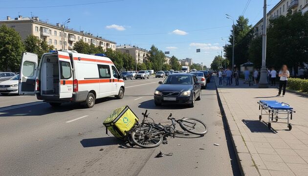 Курьер на электробайке попал под машину на Светлановском проспекте