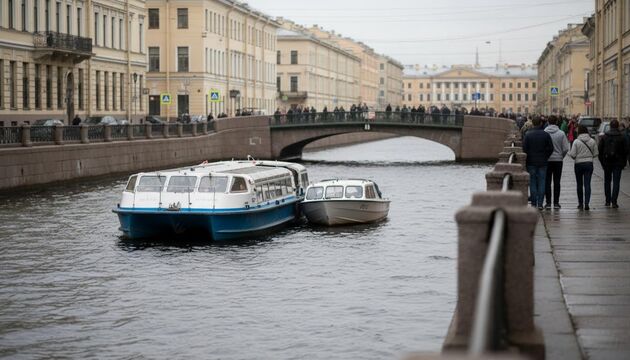 На канале Грибоедова прогулочный катамаран столкнулся с катером