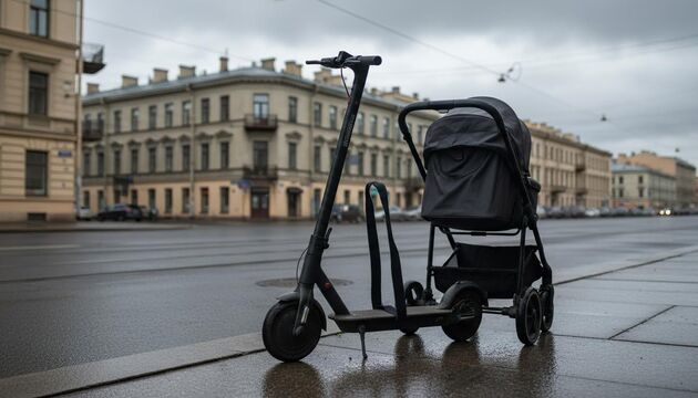 Петербуржца оштрафовали за коляску с ребёнком на буксире у самоката
