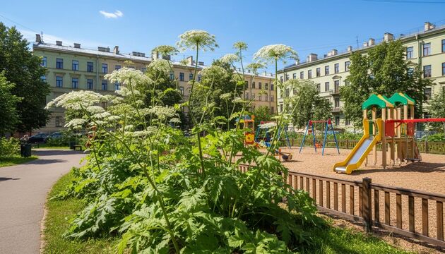 Петербуржцы жалуются на борщевик у детских площадок и требуют выкорчевать его с корнем